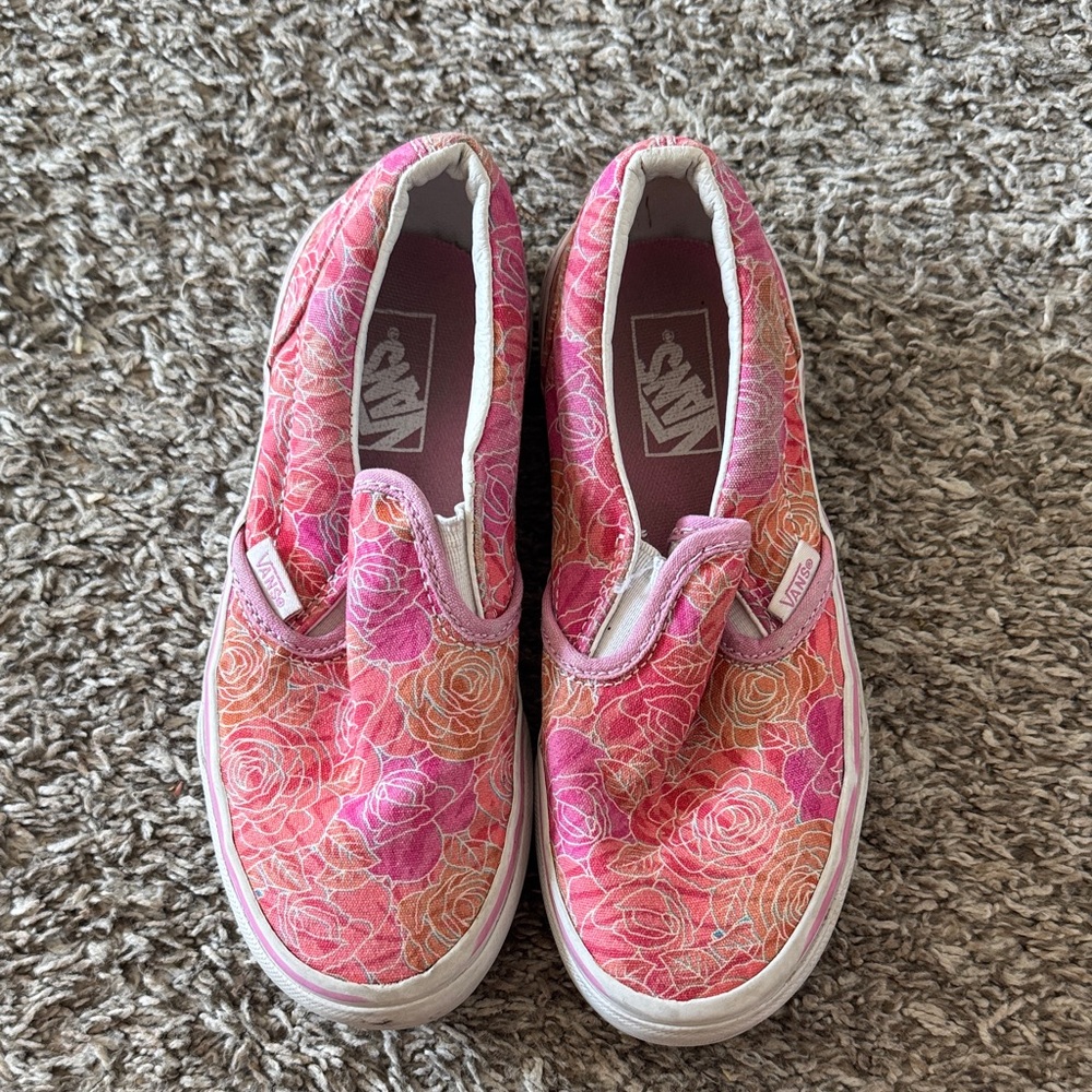 Vans Kids Pink and Orange Floral Slip-On Sneakers